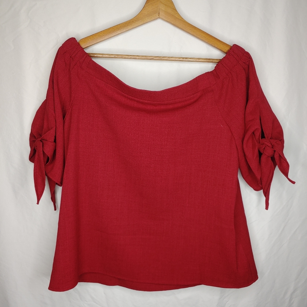 Olivia Grey off shoulder tie sleeeve blouse